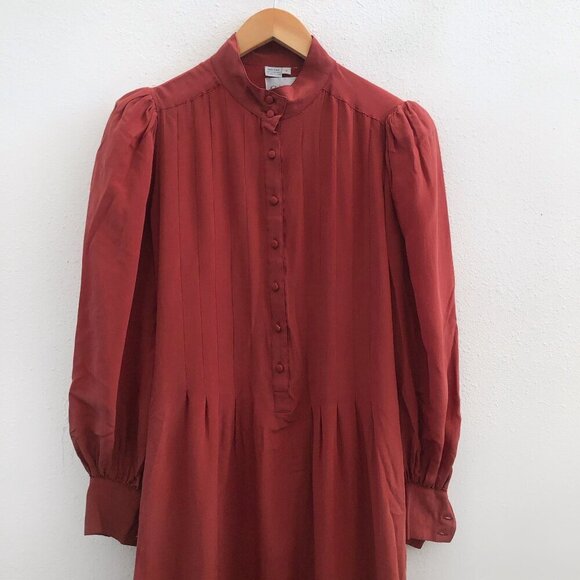 CASSIS Vintage Long Sleeve Button Down 100% Silk Midi Dress Size 6 - Picture 5 of 8